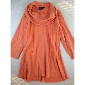 Ali Miles Orange Cowl Neck Textured Tunic Top Size Small Artsy Lagenlook